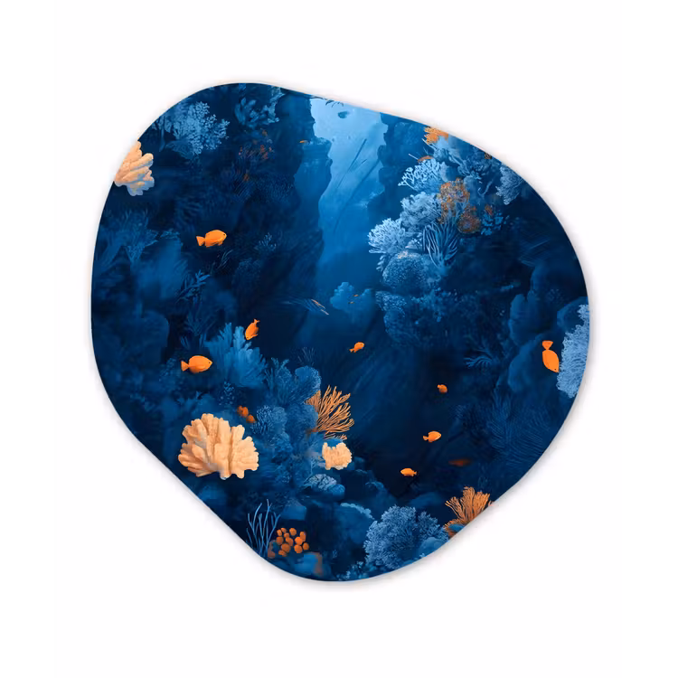 Koraalrif - Vissen - Oceaan - Blauw Wandcirkel Organisch Forex 3mm klein -3d