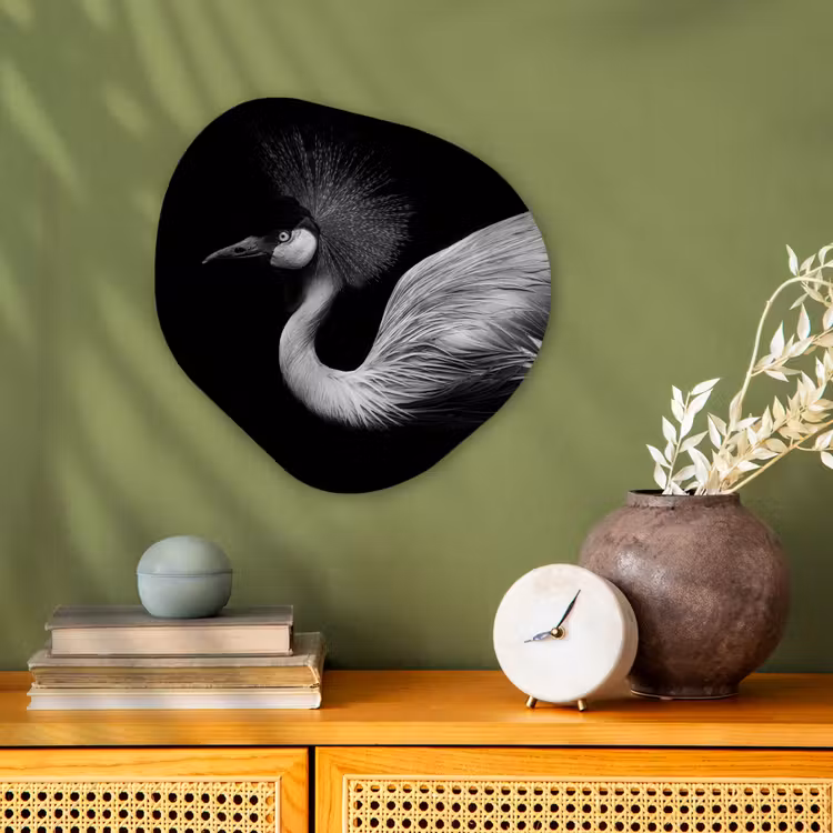 Kraanvogel - Zwart - Wit - Vogel - Dieren Wandcirkel Organisch Forex 3mm klein -sfeer2