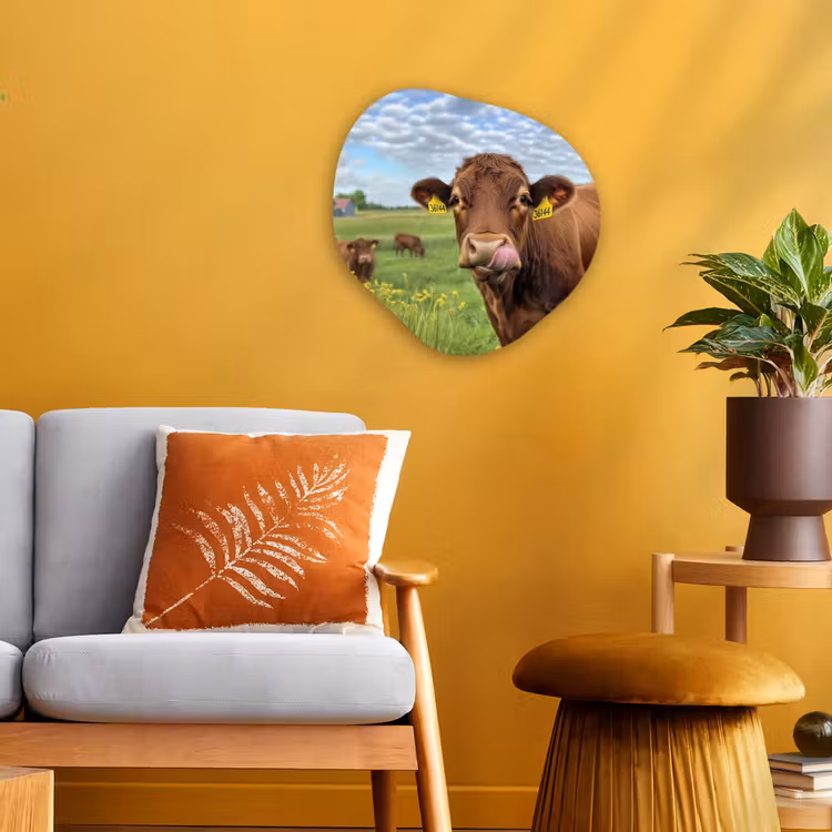 Koe - Weide - Bloemen Wandcirkel Organisch Forex 3mm klein -sfeer4