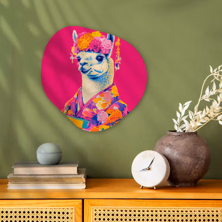 Lama - Kimono - Bloemenkrans - Felroze Wandcirkel Organisch Forex 3mm klein -sfeer2