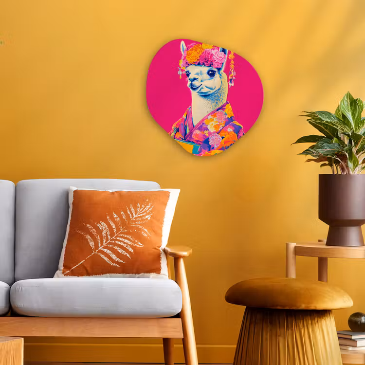 Lama - Kimono - Bloemenkrans - Felroze Wandcirkel Organisch Forex 3mm klein -sfeer4
