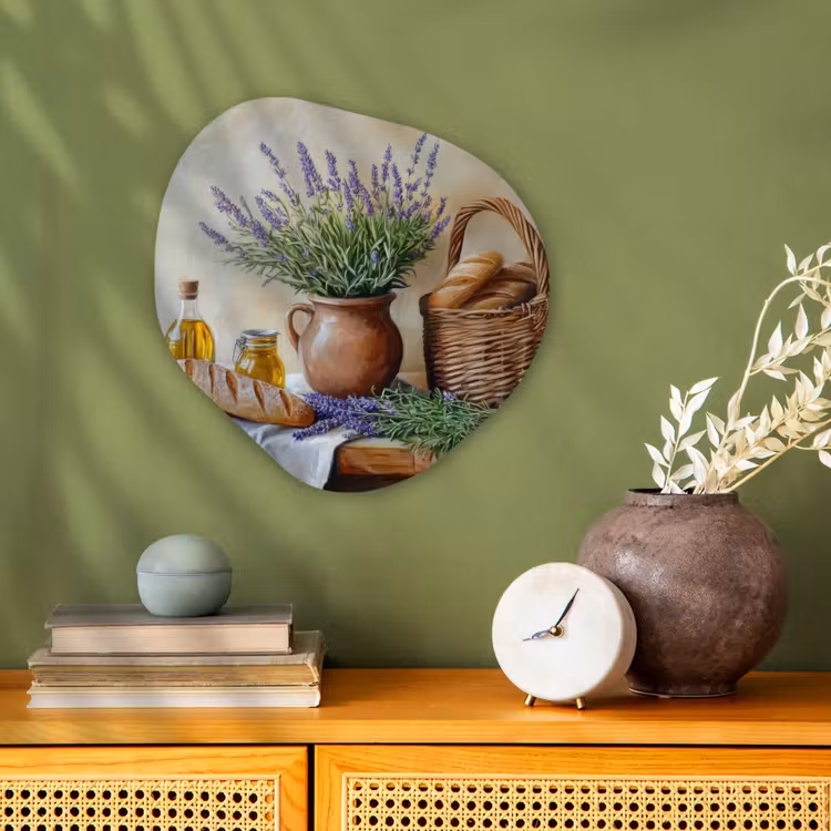 Lavendel - Brood - Stilleven Wandcirkel Organisch Forex 3mm klein -sfeer2