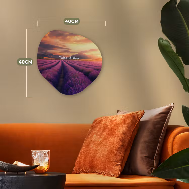 Lavendelveld - Quote - Zonsondergang Wandcirkel Organisch Forex 3mm klein -sfeer3