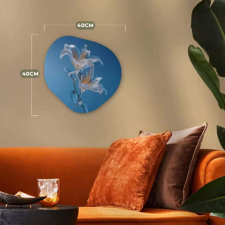 Lelies - Blauw - Glazen Wandcirkel Organisch Forex 3mm klein -sfeer3