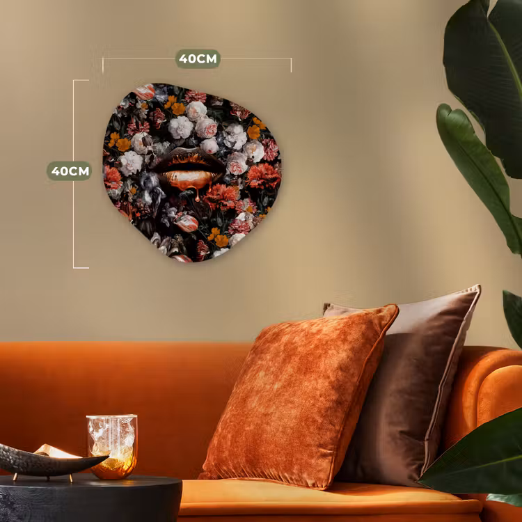 Lippen - Bloemen - Verf - Oranje - Kunst - Abstract - Oude meesters Wandcirkel Organisch Forex 3mm klein -sfeer3