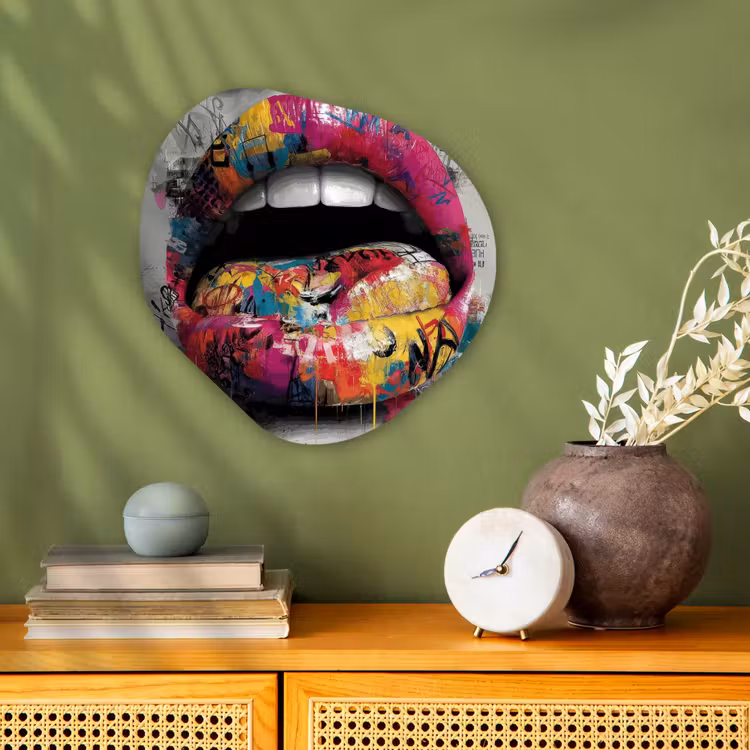 Lippen - Graffiti - Expressief Wandcirkel Organisch Forex 3mm klein -sfeer2