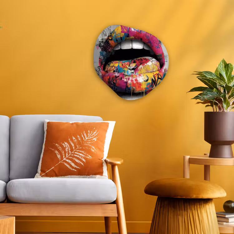 Lippen - Graffiti - Expressief Wandcirkel Organisch Forex 3mm klein -sfeer4