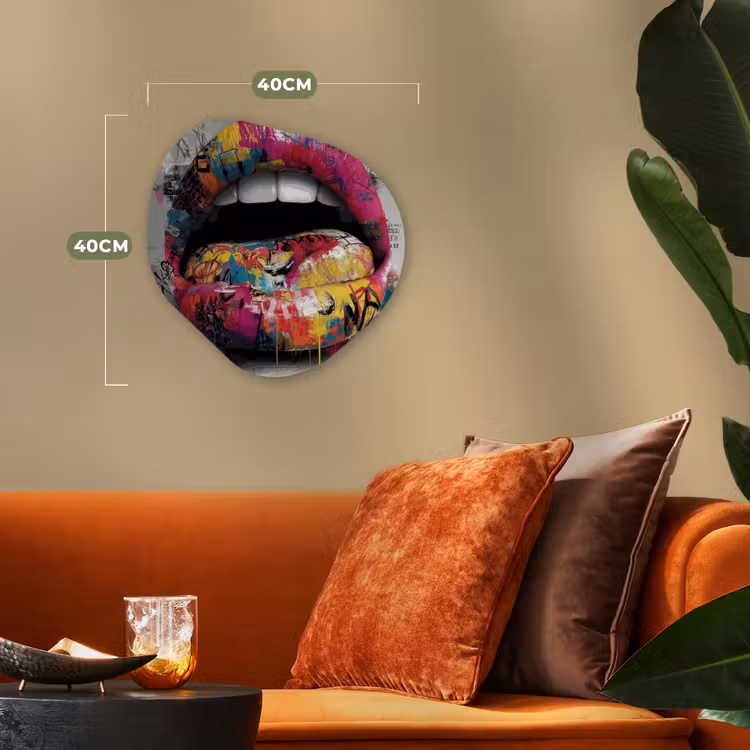 Lippen - Graffiti - Expressief Wandcirkel Organisch Forex 3mm klein -sfeer3