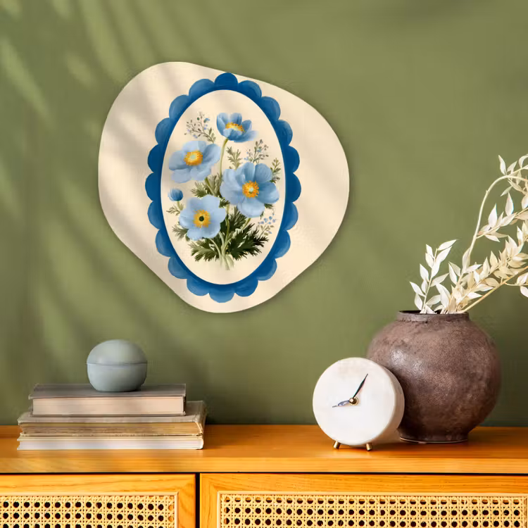 Lijst - Bloemen - Lichtblauw - Illustratie Wandcirkel Organisch Forex 3mm klein -sfeer2
