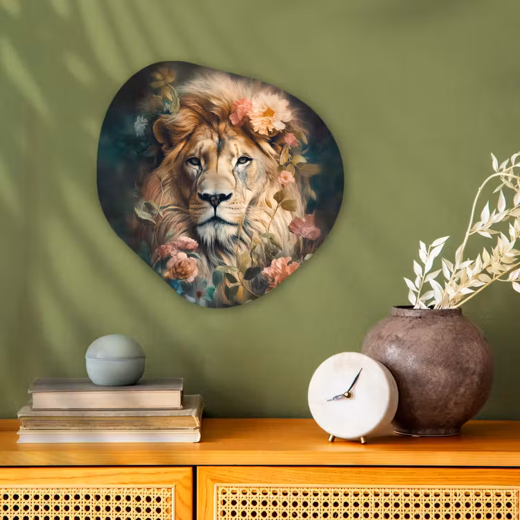 Leeuw - Leeuwenkop - Wilde dieren - Bloemen Wandcirkel Organisch Forex 3mm klein -sfeer2