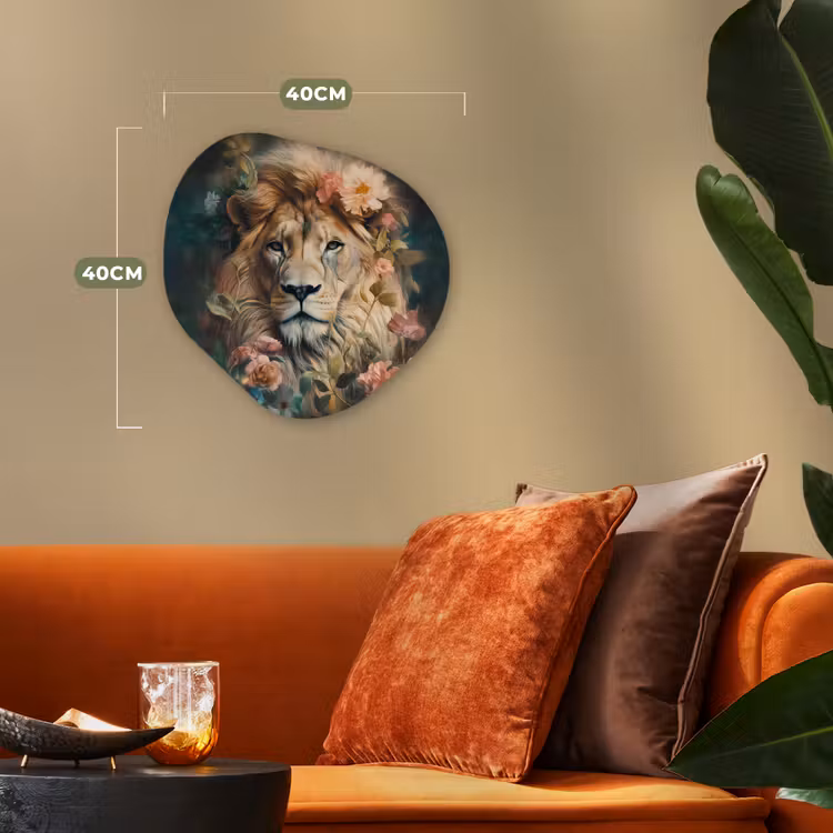 Leeuw - Leeuwenkop - Wilde dieren - Bloemen Wandcirkel Organisch Forex 3mm klein -sfeer3