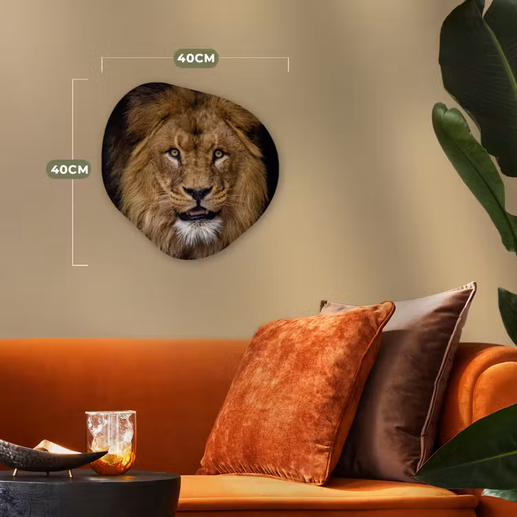Leeuw - Portret - Zwart - Dieren Wandcirkel Organisch Forex 3mm klein -sfeer3