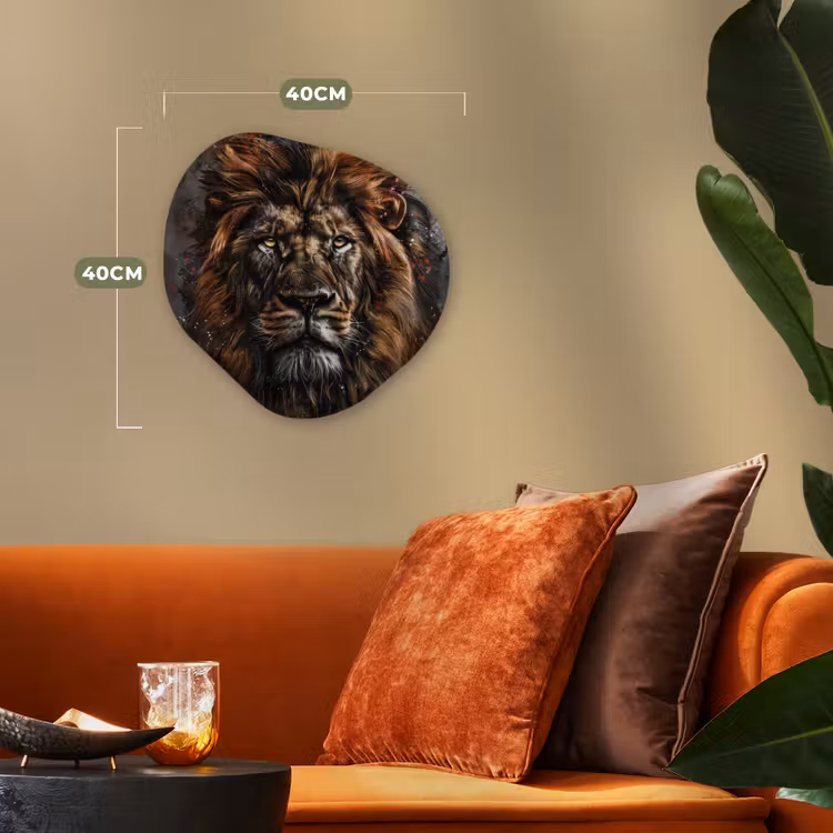 Leeuw - Dieren - Portret - Zwart - Luxe Wandcirkel Organisch Forex 3mm klein -sfeer3
