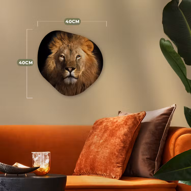 Leeuw - Dieren - Zwart - Licht - Bruin - Portret Wandcirkel Organisch Forex 3mm klein -sfeer3