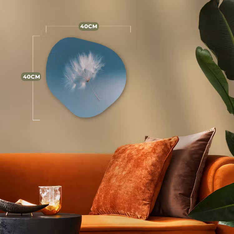 Paardenbloempluisje - Blauw - Lucht Wandcirkel Organisch Forex 3mm klein -sfeer3