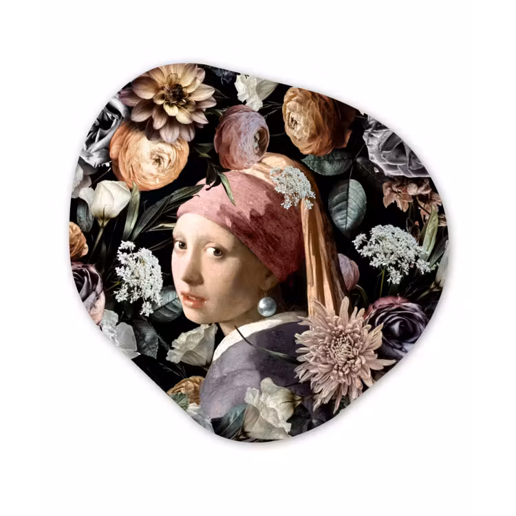 Meisje met de parel - Bloemen - Vermeer - Pastel - Kunstwerk - Schilderij - Oude meesters Wandcirkel Organisch Forex 3mm klein -3d