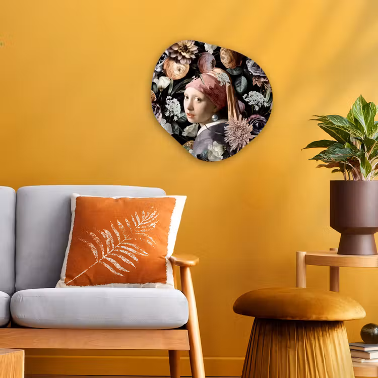 Meisje met de parel - Bloemen - Vermeer - Pastel - Kunstwerk - Schilderij - Oude meesters Wandcirkel Organisch Forex 3mm klein -sfeer4