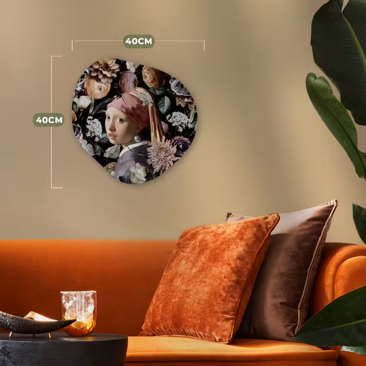Meisje met de parel - Bloemen - Vermeer - Pastel - Kunstwerk - Schilderij - Oude meesters Wandcirkel Organisch Forex 3mm klein -sfeer3