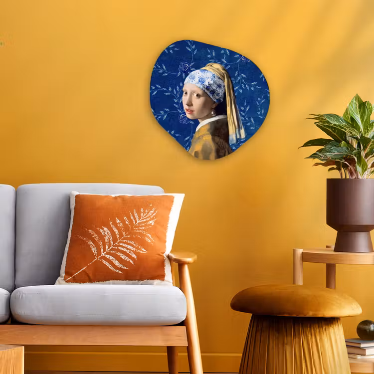 Meisje met de parel - Delfts blauw - Vermeer - Bloemen - Schilderij - Oude meesters Wandcirkel Organisch Forex 3mm klein -sfeer4