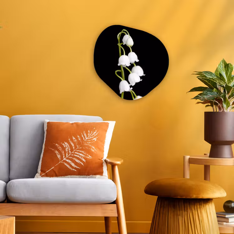 Lelietjes van dalen - Bloemen - Zwart - Flora Wandcirkel Organisch Forex 3mm klein -sfeer4