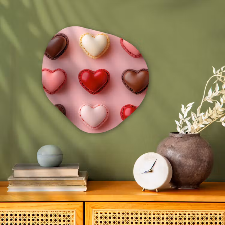 Macarons - Hartjes - Kleurrijk - Roze Wandcirkel Organisch Forex 3mm klein -sfeer2