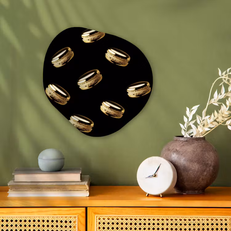 Macarons - Patroon - Goud - Zwart Wandcirkel Organisch Forex 3mm klein -sfeer2