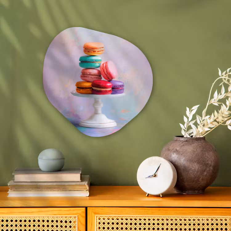 Macarons - Schaal - Pastel - Kleurrijk Wandcirkel Organisch Forex 3mm klein -sfeer2