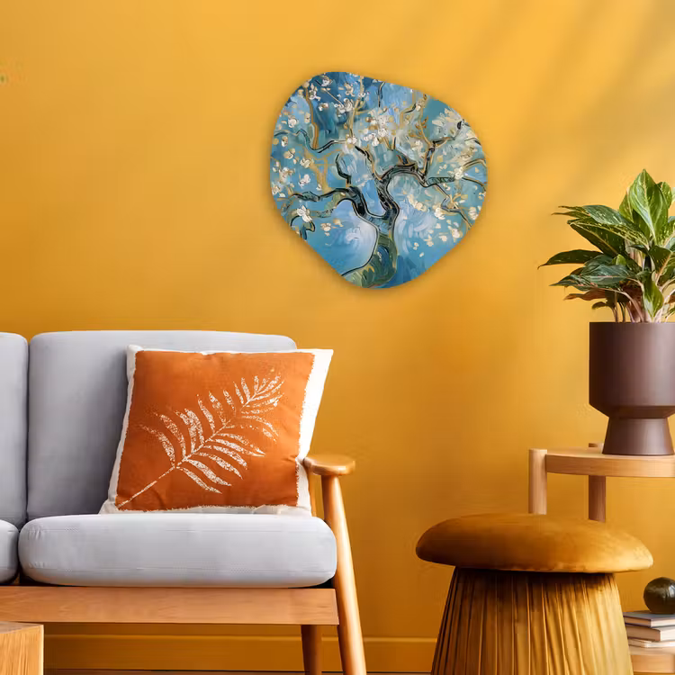 Amandelbloesem boom - Blauw - Abstract Wandcirkel Organisch Forex 3mm klein -sfeer4
