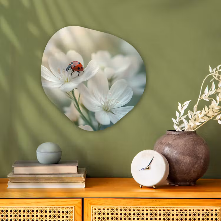 Lieveheersbeestje - Bloemen - Wit Wandcirkel Organisch Forex 3mm klein -sfeer2