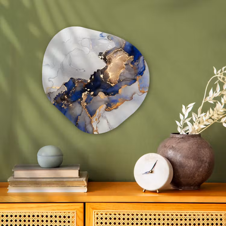 Marmer - Blauw - Goud Wandcirkel Organisch Forex 3mm klein -sfeer2