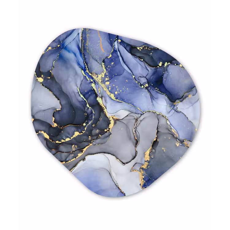 Marmer - Goud - Abstract - Blauw Wandcirkel Organisch Forex 3mm klein -3d