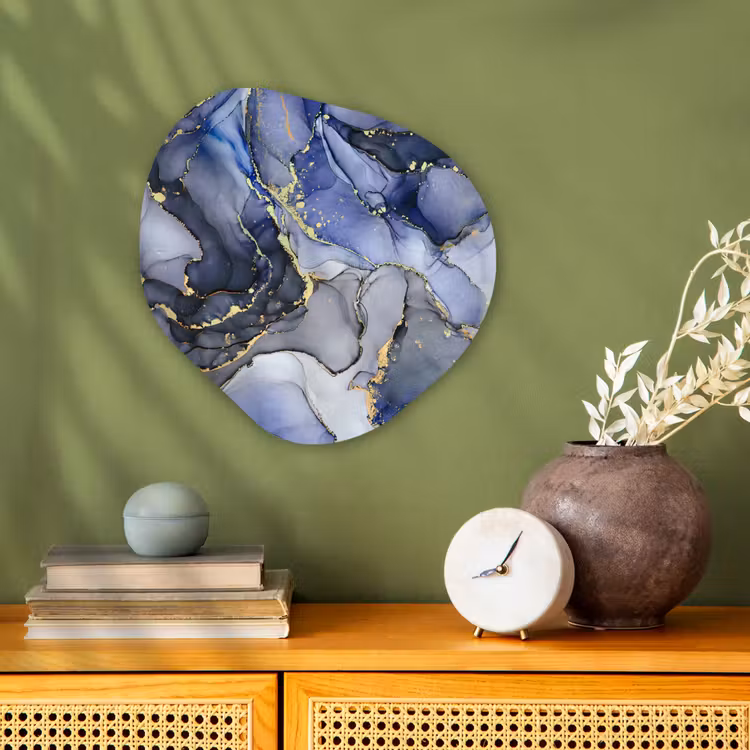 Marmer - Goud - Abstract - Blauw Wandcirkel Organisch Forex 3mm klein -sfeer2
