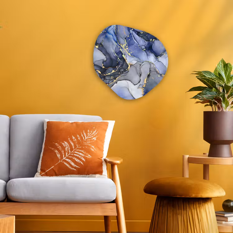 Marmer - Goud - Abstract - Blauw Wandcirkel Organisch Forex 3mm klein -sfeer4