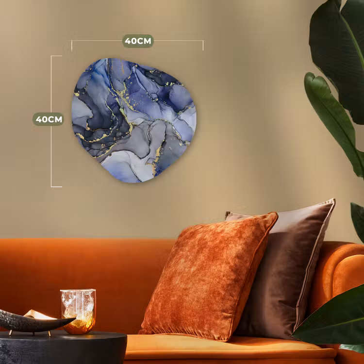 Marmer - Goud - Abstract - Blauw Wandcirkel Organisch Forex 3mm klein -sfeer3