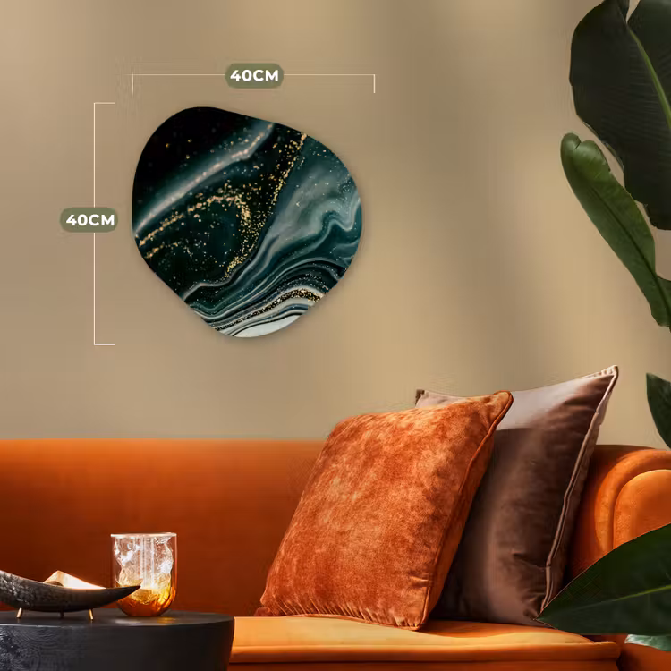 Marmerlook - Goud - Groen - Glitter - Design - Marmer Wandcirkel Organisch Forex 3mm klein -sfeer3