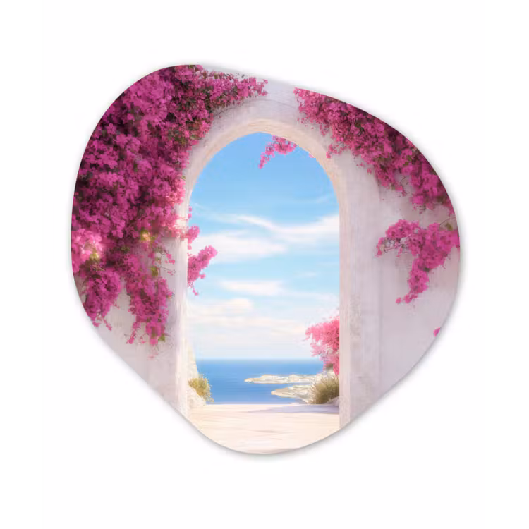Zee - Roze - Bloemen - Poort Wandcirkel Organisch Forex 3mm klein -3d