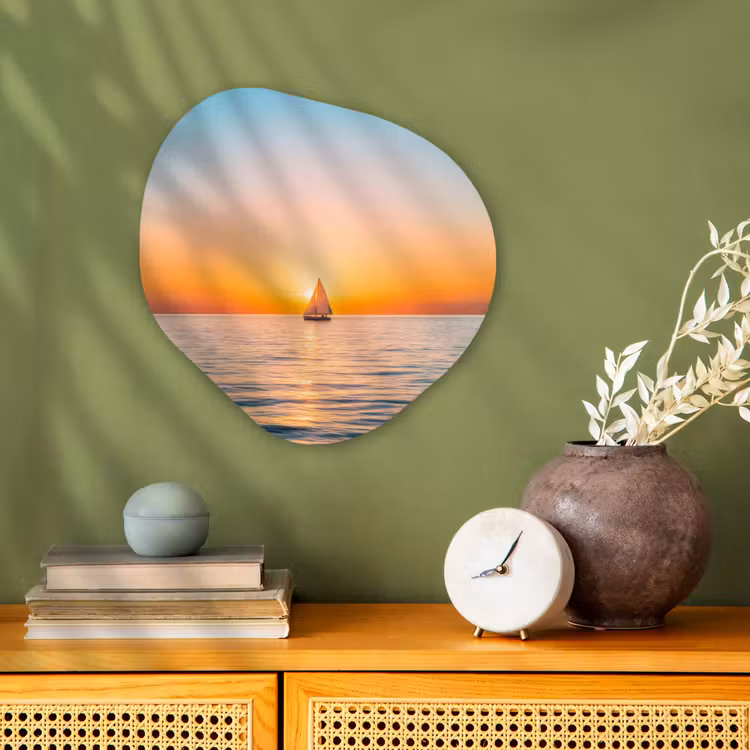 Zee - Zeilboot - Zonsondergang Wandcirkel Organisch Forex 3mm klein -sfeer2