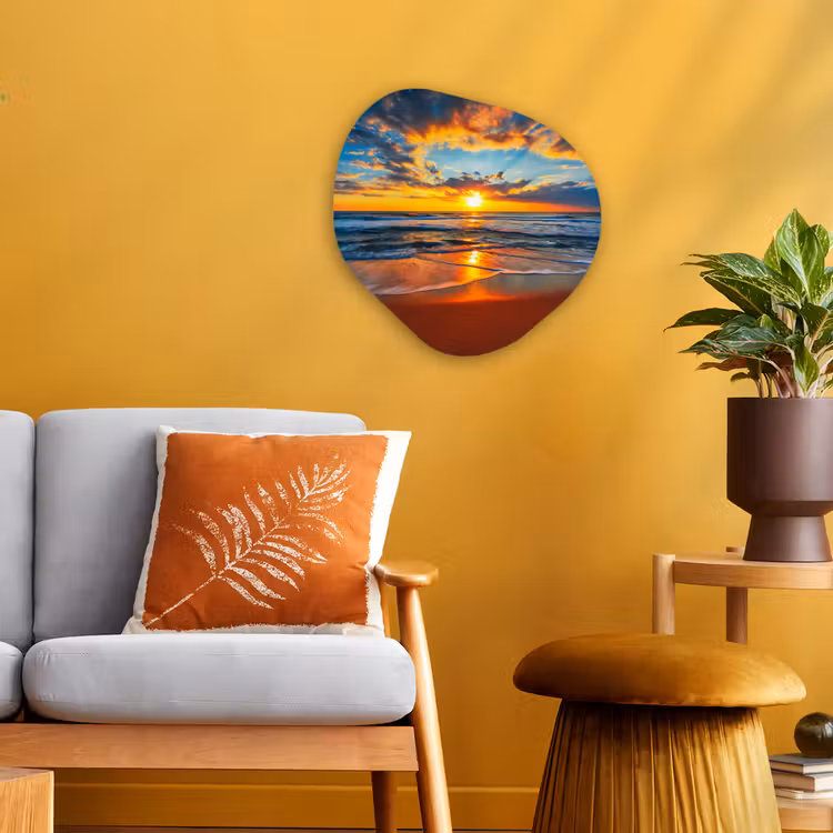 Zee - Zonsondergang - Strand - Wolken - Oranje Wandcirkel Organisch Forex 3mm klein -sfeer4