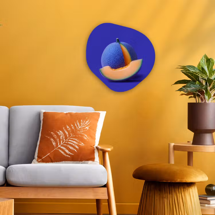 Meloen - Blauw - Oranje - Kunstzinnig Wandcirkel Organisch Forex 3mm klein -sfeer4