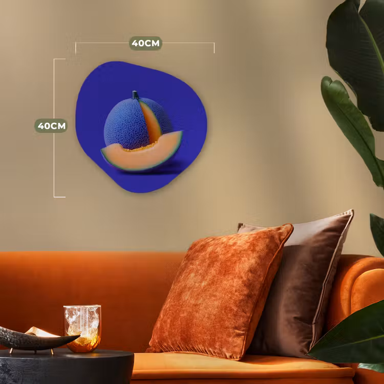 Meloen - Blauw - Oranje - Kunstzinnig Wandcirkel Organisch Forex 3mm klein -sfeer3