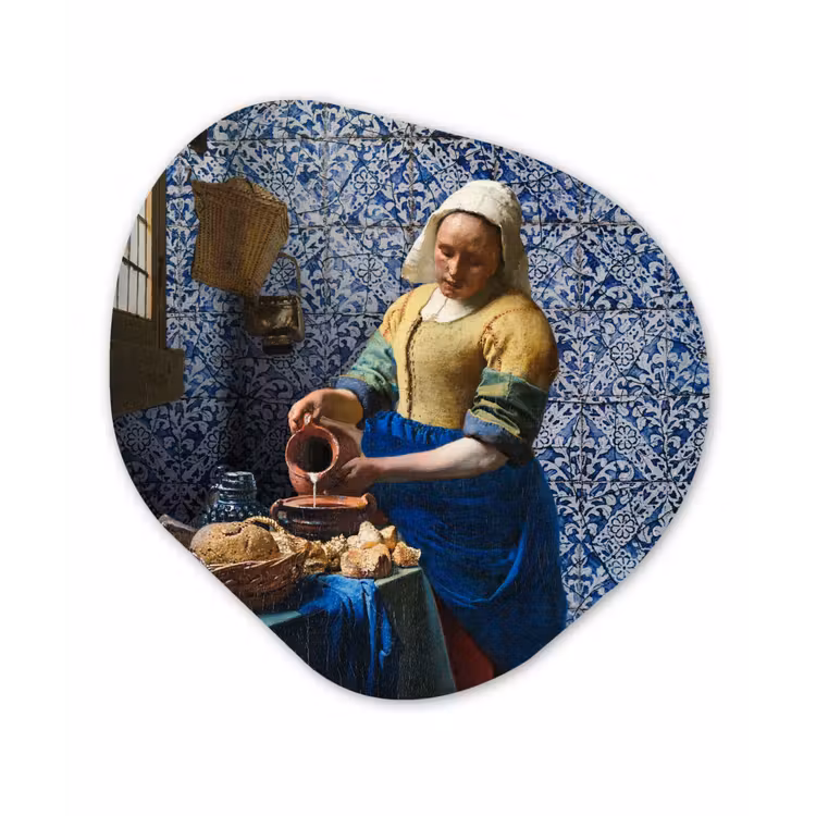 Melkmeisje - Delfts Blauw - Vermeer - Schilderij - Oude meesters Wandcirkel Organisch Forex 3mm klein -3d