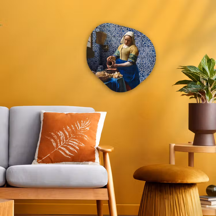 Melkmeisje - Delfts Blauw - Vermeer - Schilderij - Oude meesters Wandcirkel Organisch Forex 3mm klein -sfeer4