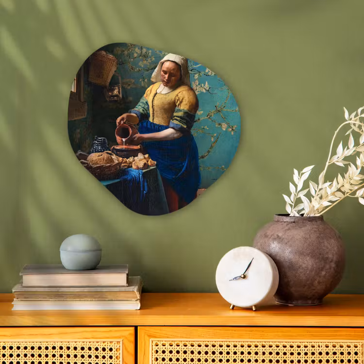 Melkmeisje - Amandelbloesem - Van Gogh - Vermeer - Schilderij - Oude meesters Wandcirkel Organisch Forex 3mm klein -sfeer2