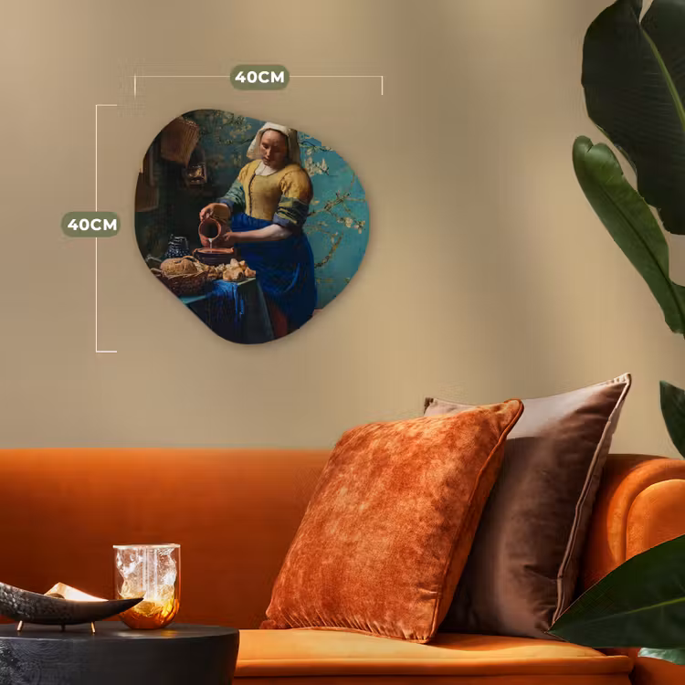 Melkmeisje - Amandelbloesem - Van Gogh - Vermeer - Schilderij - Oude meesters Wandcirkel Organisch Forex 3mm klein -sfeer3