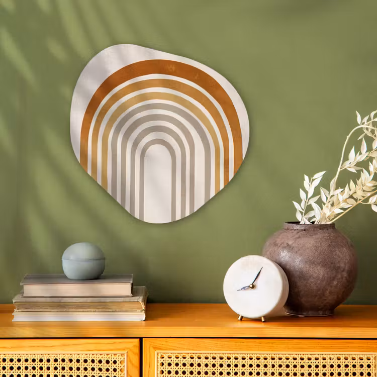 Minimalistisch - Boog - Lijnen - Beige Wandcirkel Organisch Forex 3mm klein -sfeer2