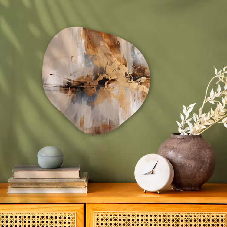 Modern - Bruin - Abstract - Beige Wandcirkel Organisch Forex 3mm klein -sfeer2