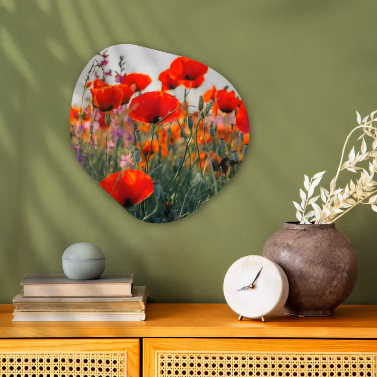 Klaproos - Bloemen - Rood - Paars - Weide Wandcirkel Organisch Forex 3mm klein -sfeer2