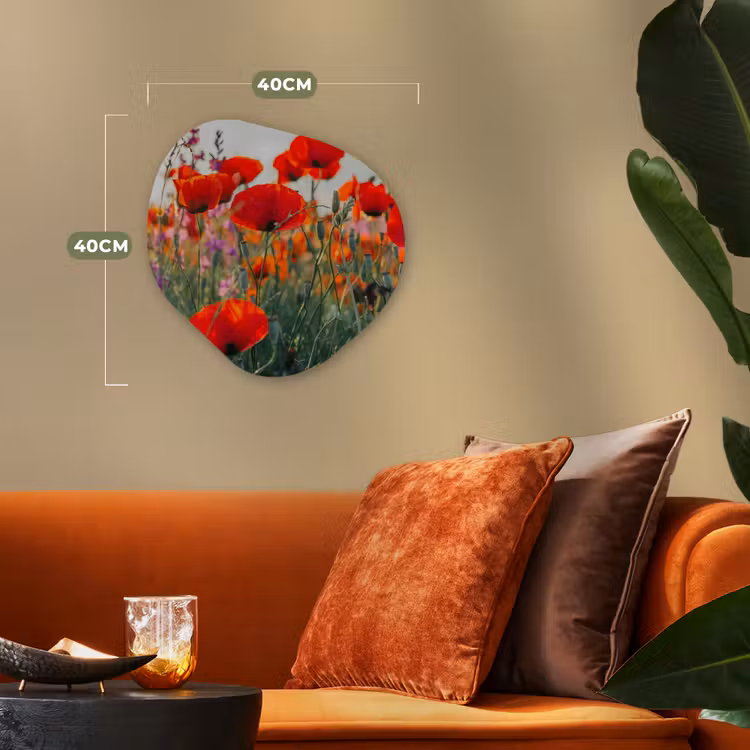 Klaproos - Bloemen - Rood - Paars - Weide Wandcirkel Organisch Forex 3mm klein -sfeer3