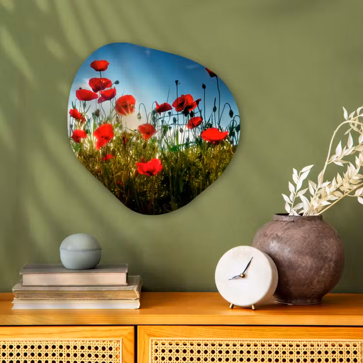 Klaprozen - Toscane - Zon - Rood - Blauw Wandcirkel Organisch Forex 3mm klein -sfeer2