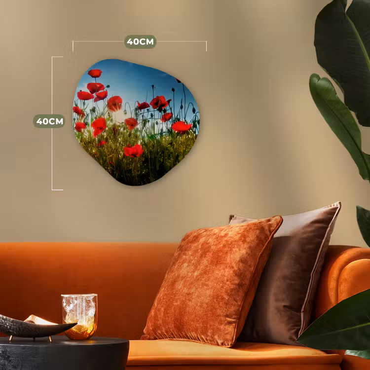 Klaprozen - Toscane - Zon - Rood - Blauw Wandcirkel Organisch Forex 3mm klein -sfeer3